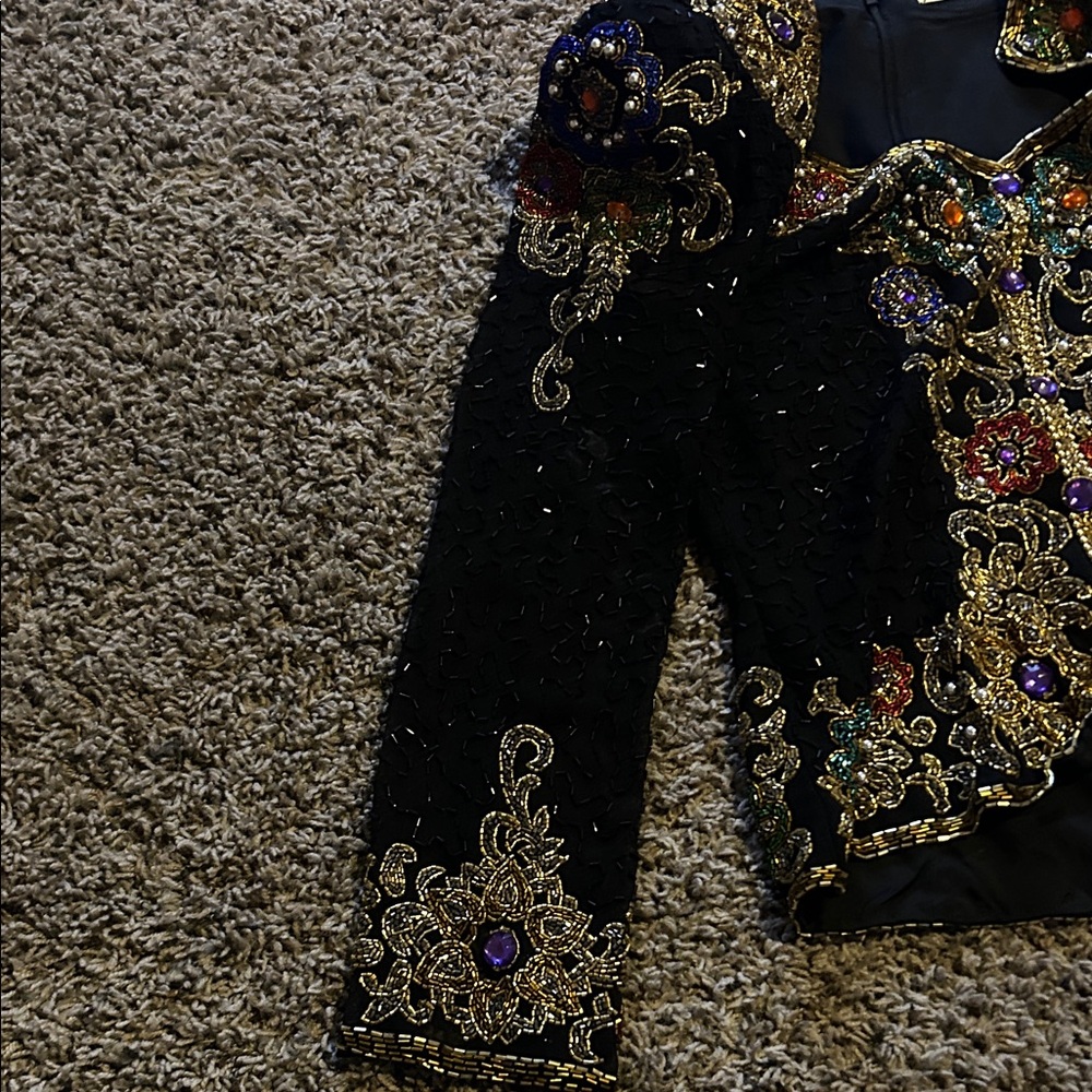 1980s Oleg Cassini Black Tie Multicolor Embellished Top - Picture 4 of 7